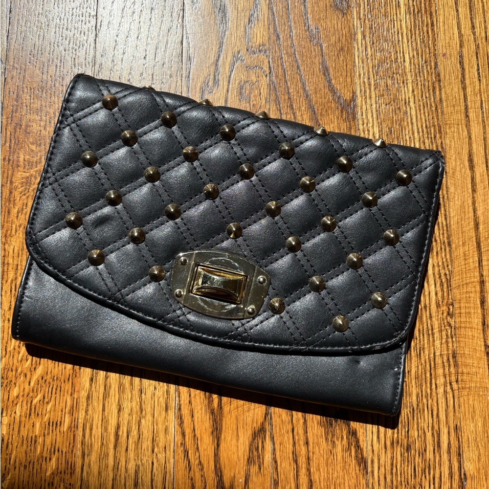 Black Quilted Studded Clutch